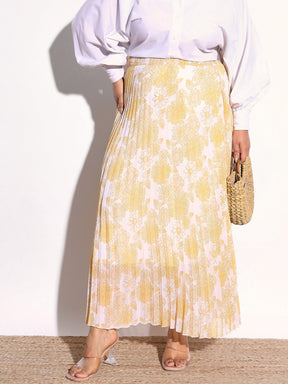 Yellow Floral Accordion Pleated Skirt -SASSAFRAS Curve