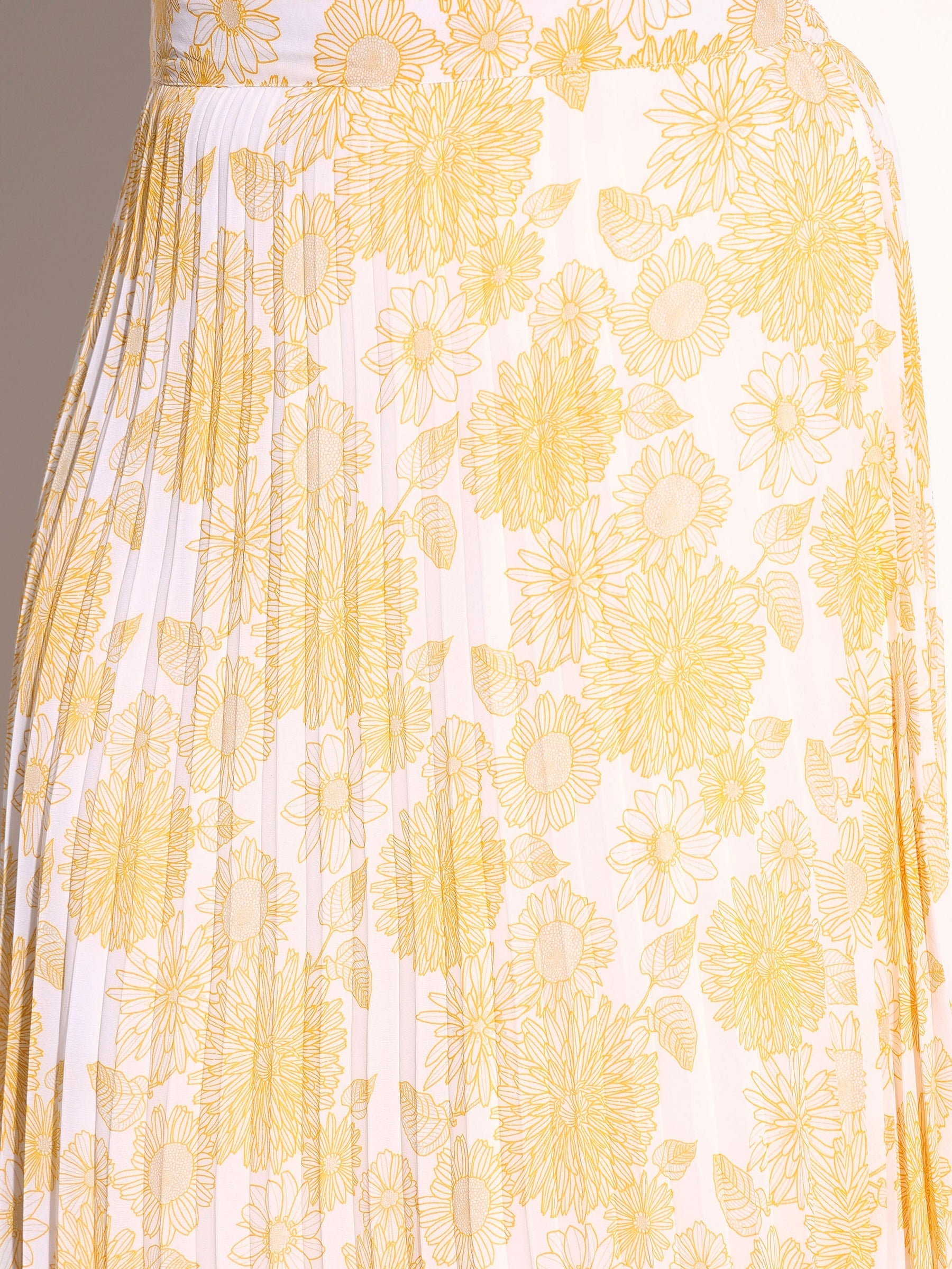 Yellow Floral Accordion Pleated Skirt -SASSAFRAS Curve