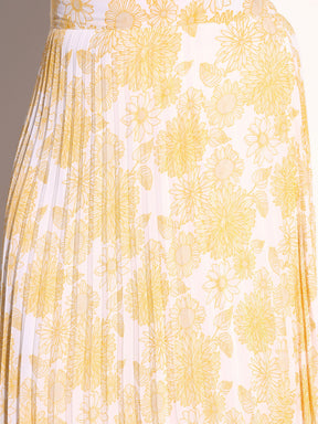 Yellow Floral Accordion Pleated Skirt -SASSAFRAS Curve