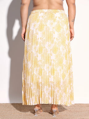 Yellow Floral Accordion Pleated Skirt -SASSAFRAS Curve