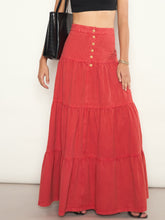 Red Overdyed Twill Tiered Maxi Skirt-SASSAFRAS