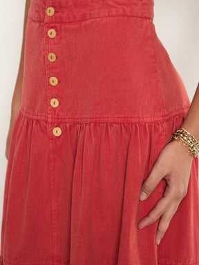 Red Overdyed Twill Tiered Maxi Skirt-SASSAFRAS