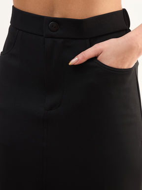 Black Front Slit Midi A Line Skirt-SASSAFRAS worklyf