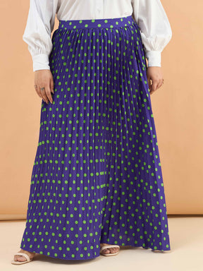 Purple Polka Dot Accordion Pleated Maxi Skirt -SASSAFRAS Curve