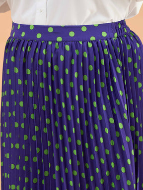 Purple Polka Dot Accordion Pleated Maxi Skirt -SASSAFRAS Curve