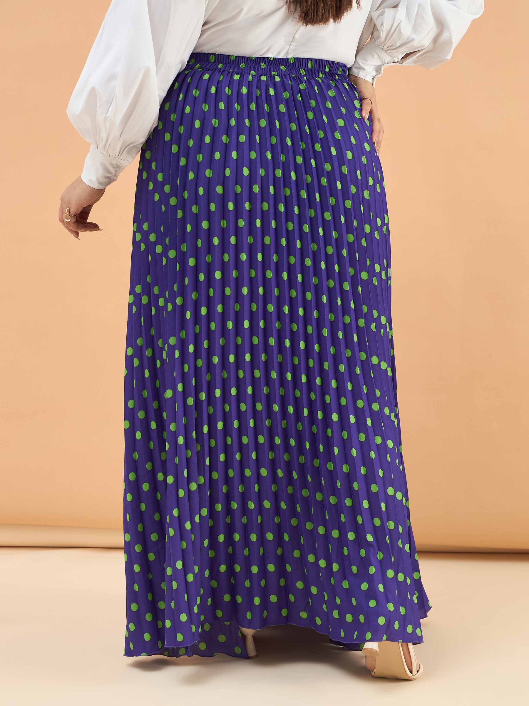 Purple Polka Dot Accordion Pleated Maxi Skirt -SASSAFRAS Curve