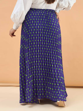 Purple Polka Dot Accordion Pleated Maxi Skirt -SASSAFRAS Curve