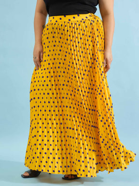 Yellow Polka Dot Accordion Pleated Maxi Skirt -SASSAFRAS Curve