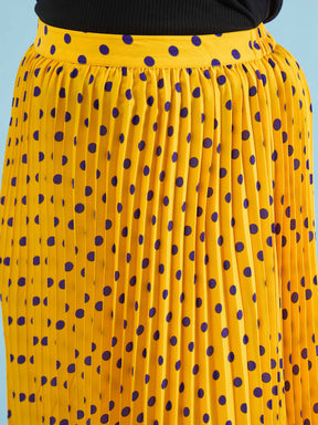 Yellow Polka Dot Accordion Pleated Maxi Skirt -SASSAFRAS Curve