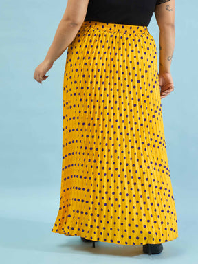 Yellow Polka Dot Accordion Pleated Maxi Skirt -SASSAFRAS Curve