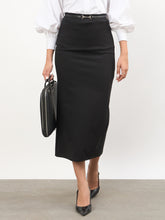 Black Front Metal Trim Back Slit Pencil Skirt -SASSAFRAS worklyf