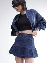 Navy Wash Denim Pleated Mini Skirt-SASSAFRAS