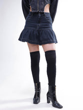 Black Wash Denim Pleated Mini Skirt-SASSAFRAS