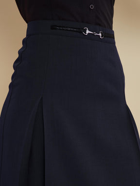 Navy Front Metal Trim A-Line Skirt -SASSAFRAS worklyf