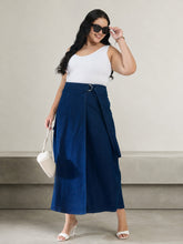 Navy Wash Side Pocket Midi Wrap Skirt-SASSAFRAS Curve