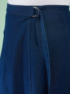 Navy Wash Side Pocket Midi Wrap Skirt-SASSAFRAS Curve
