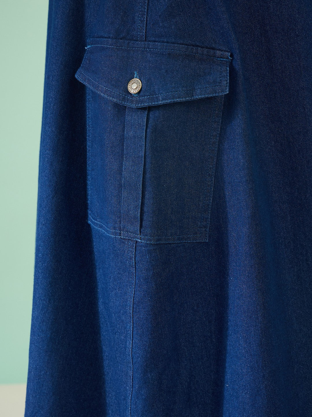 Navy Wash Side Pocket Midi Wrap Skirt-SASSAFRAS Curve