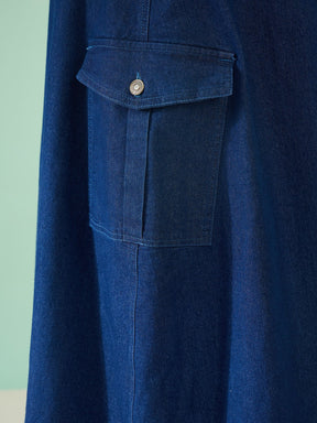 Navy Wash Side Pocket Midi Wrap Skirt-SASSAFRAS Curve