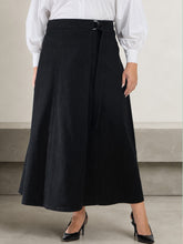 Black Wash Side Pocket Midi Wrap Skirt-SASSAFRAS Curve