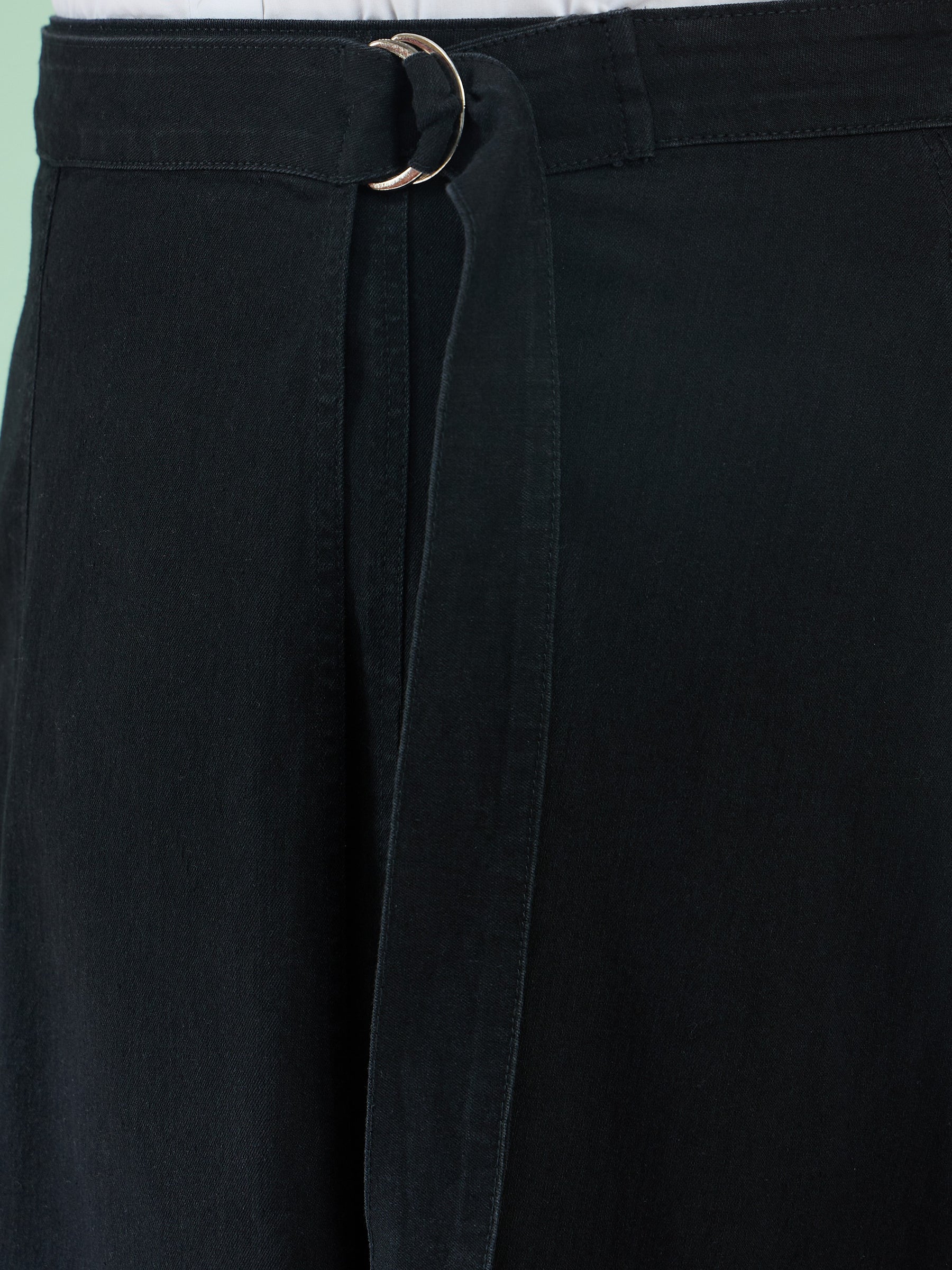 Black Wash Side Pocket Midi Wrap Skirt-SASSAFRAS Curve