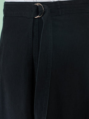 Black Wash Side Pocket Midi Wrap Skirt-SASSAFRAS Curve