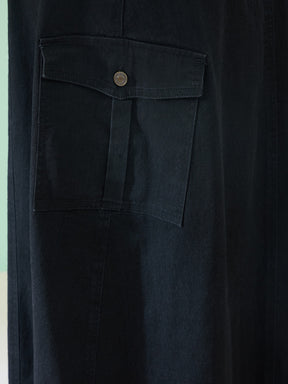 Black Wash Side Pocket Midi Wrap Skirt-SASSAFRAS Curve