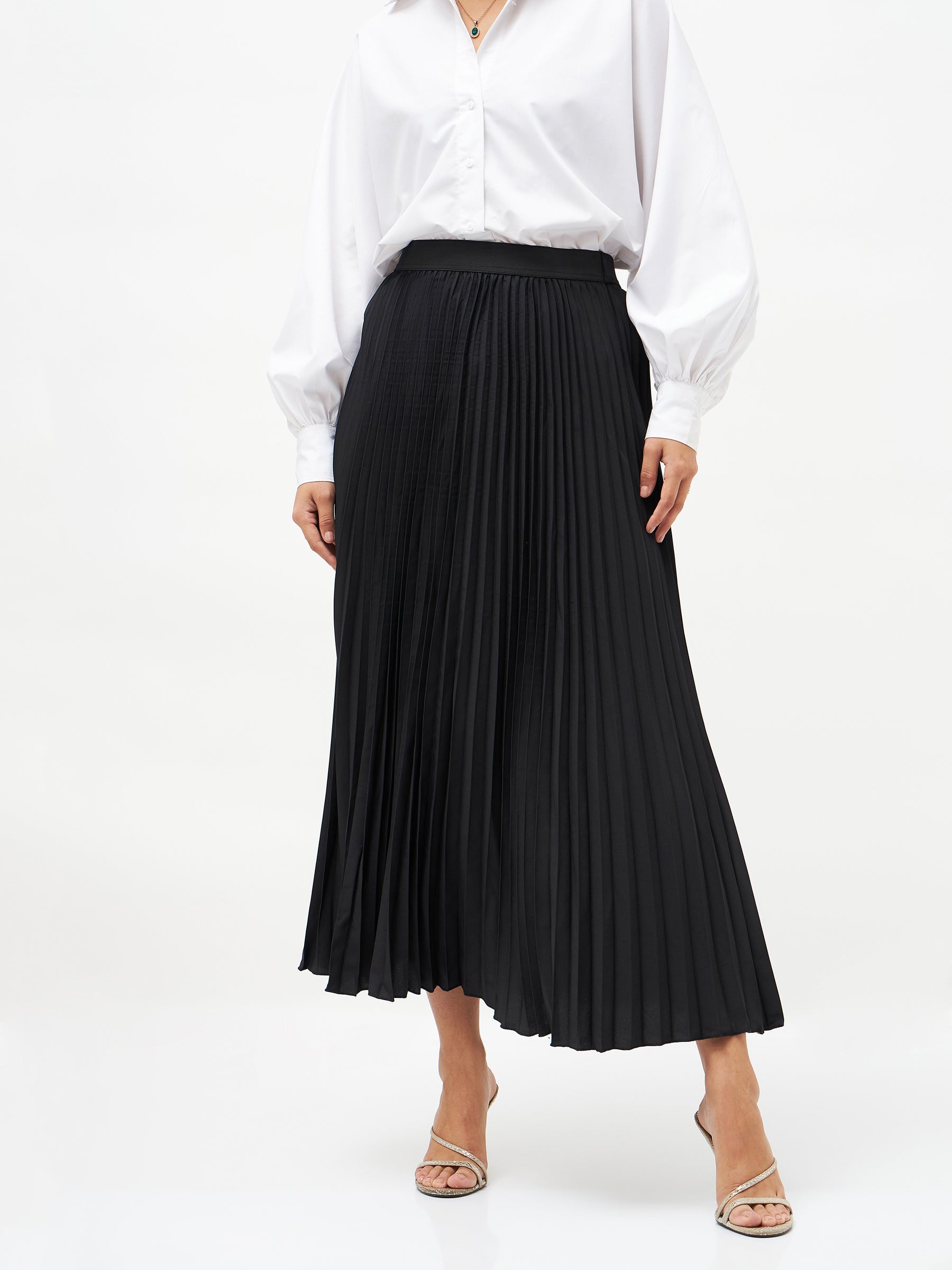 Buy Women Black Solid Accordion Pleat Maxi Flared Skirt - Skirts for Women