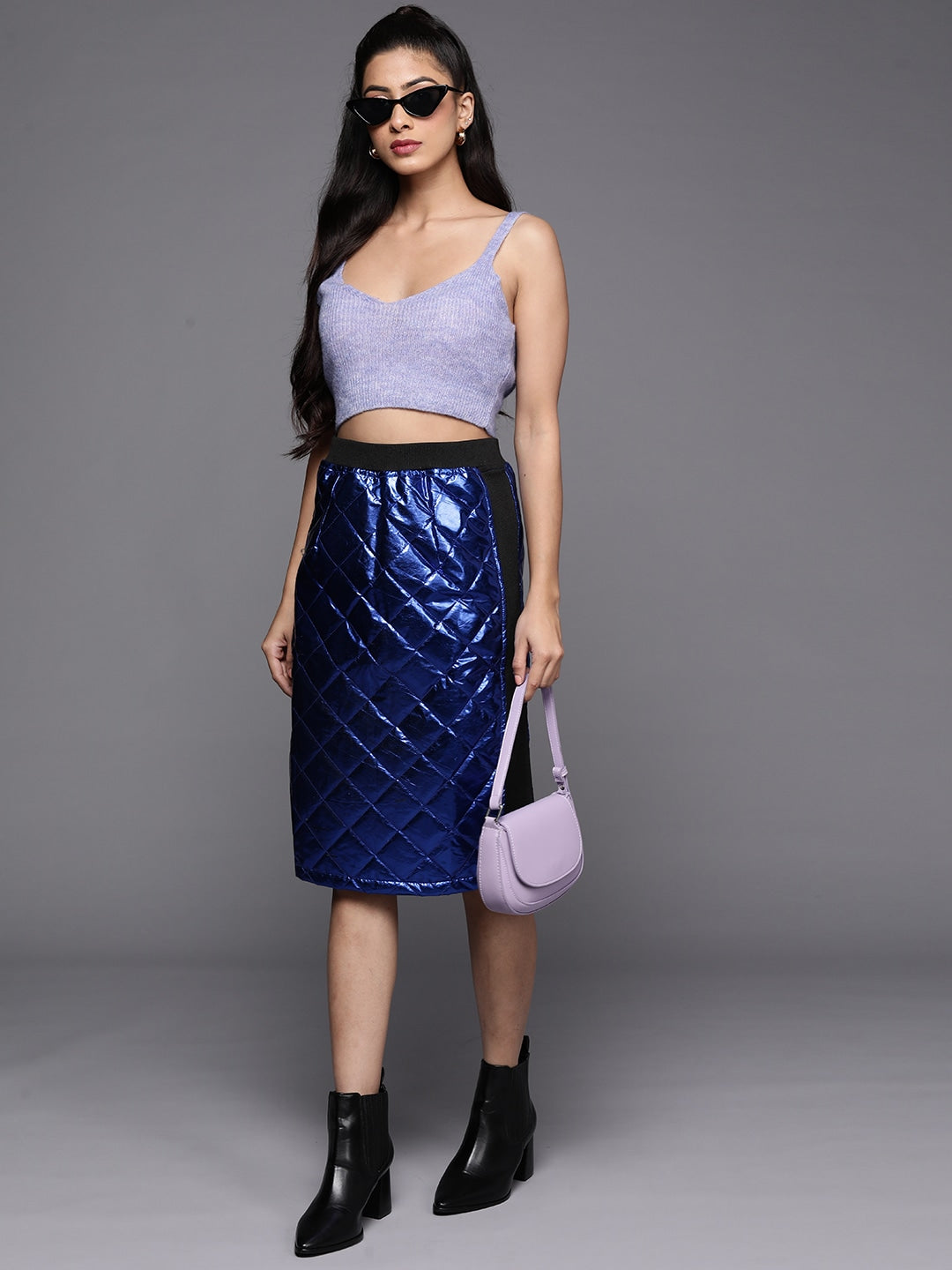 Royal Blue Mettalic Pencil Skirt -SASSAFRAS