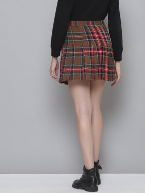 Brown Plaid Check Mini Skirt