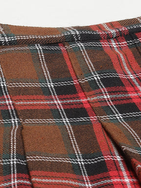 Brown Plaid Check Mini Skirt