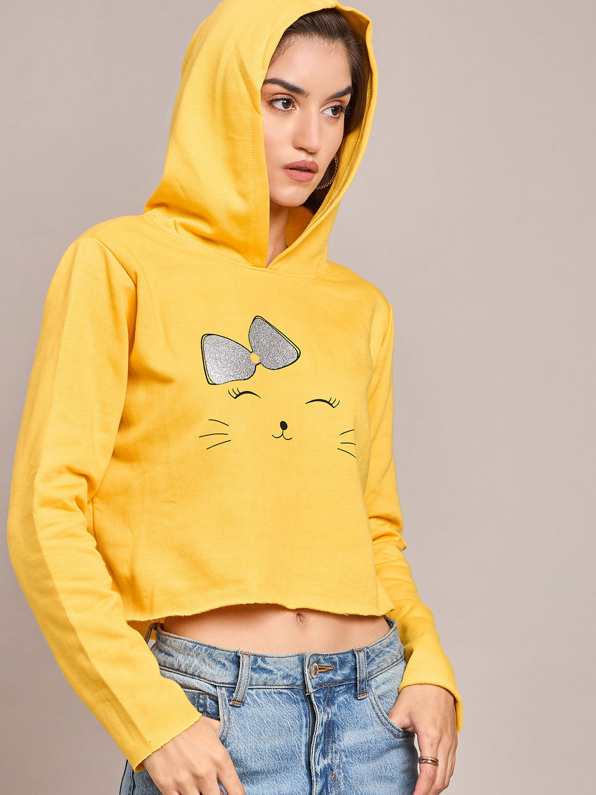 Yellow Kitty Sweatshirt-SASSAFRAS