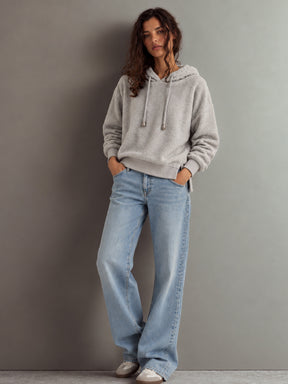 Grey Hooded Faux Fur Sweatshirt-SASSAFRAS