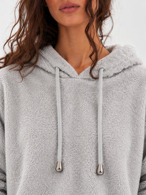 Grey Hooded Faux Fur Sweatshirt-SASSAFRAS