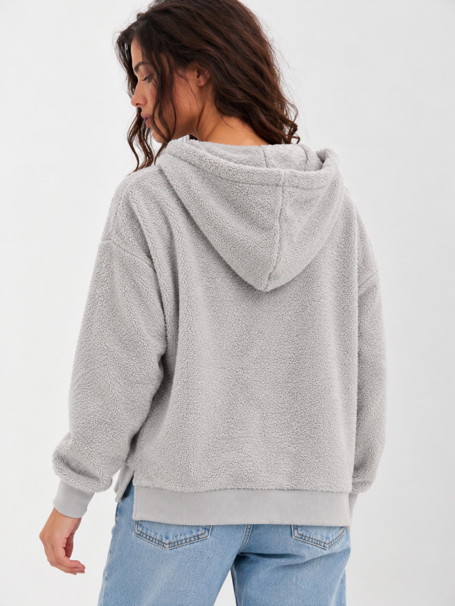 Grey Hooded Faux Fur Sweatshirt-SASSAFRAS