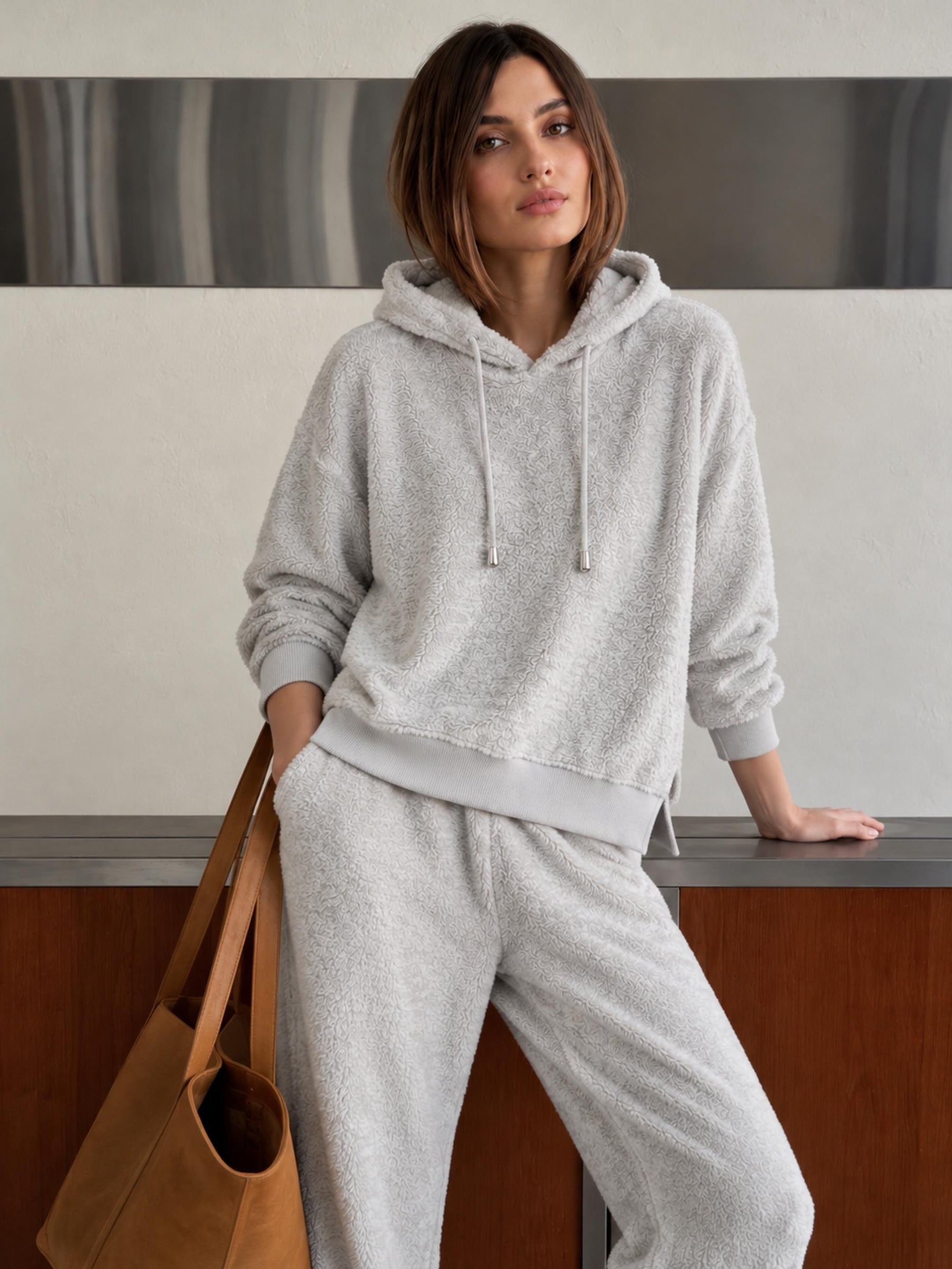 Grey Hooded Faux Fur Sweatshirt-SASSAFRAS