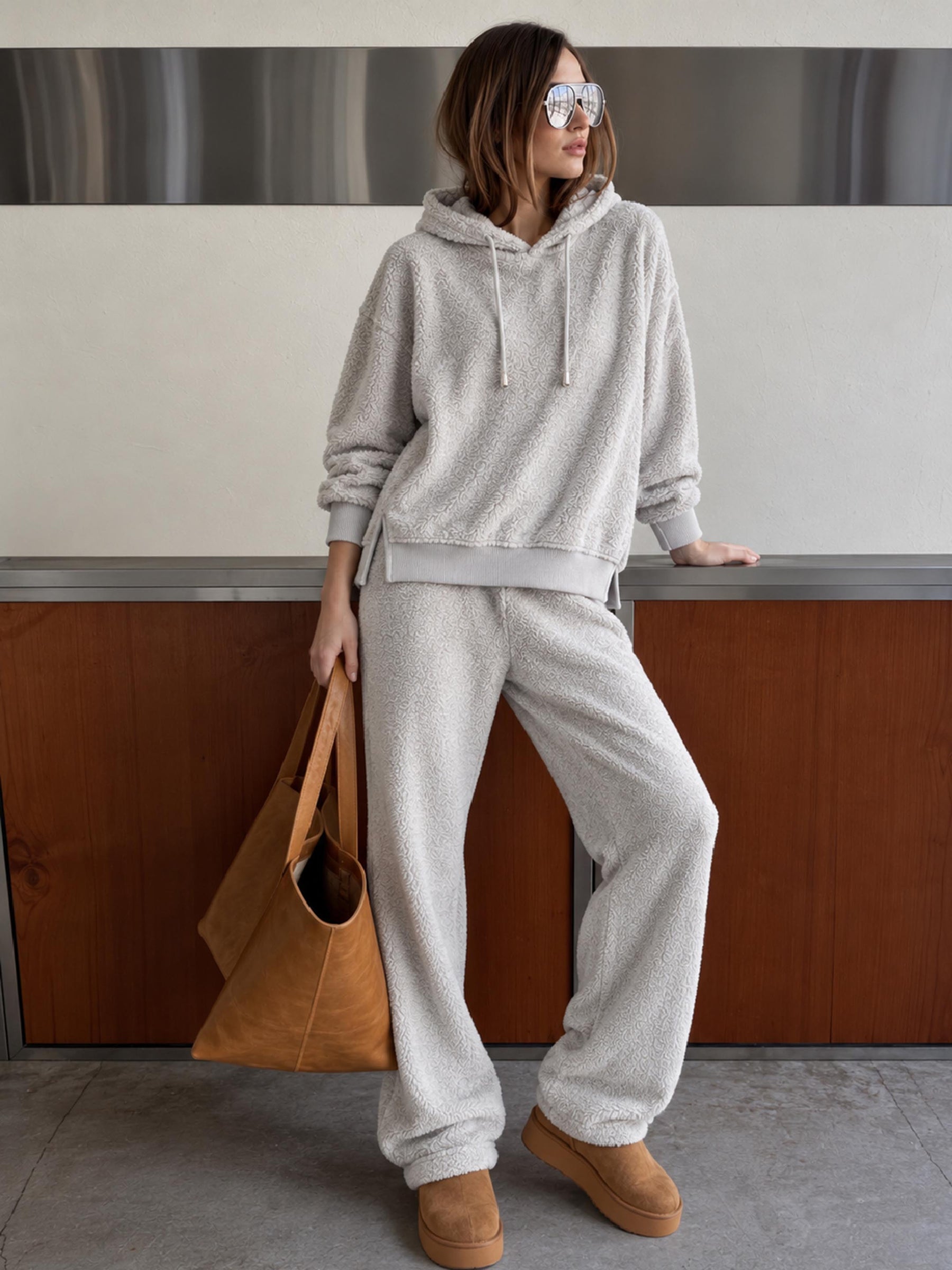 Grey Hooded Faux Fur Sweatshirt-SASSAFRAS