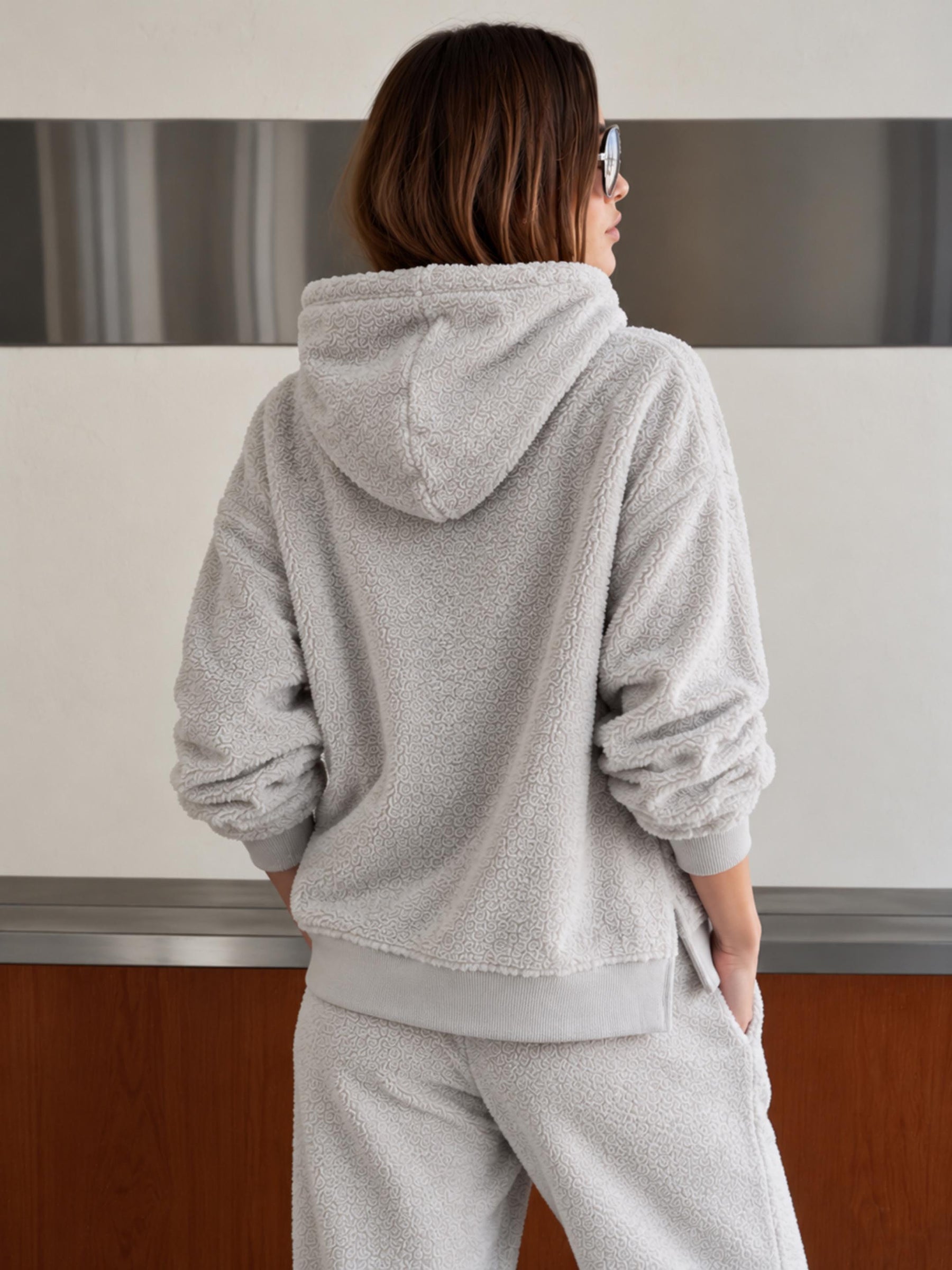 Grey Hooded Faux Fur Sweatshirt-SASSAFRAS