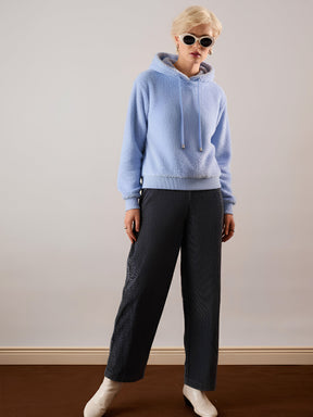 Blue Hooded Faux Fur Sweatshirt-SASSAFRAS