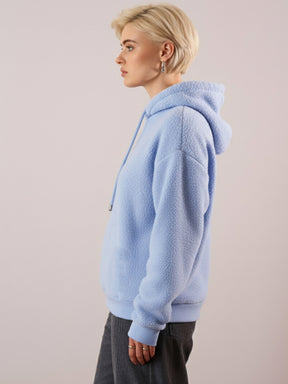 Blue Hooded Faux Fur Sweatshirt-SASSAFRAS