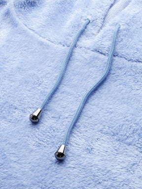 Blue Hooded Faux Fur Sweatshirt-SASSAFRAS