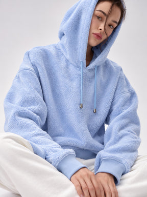 Blue Hooded Faux Fur Sweatshirt-SASSAFRAS