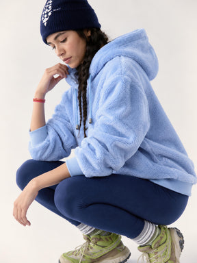 Blue Hooded Faux Fur Sweatshirt-SASSAFRAS