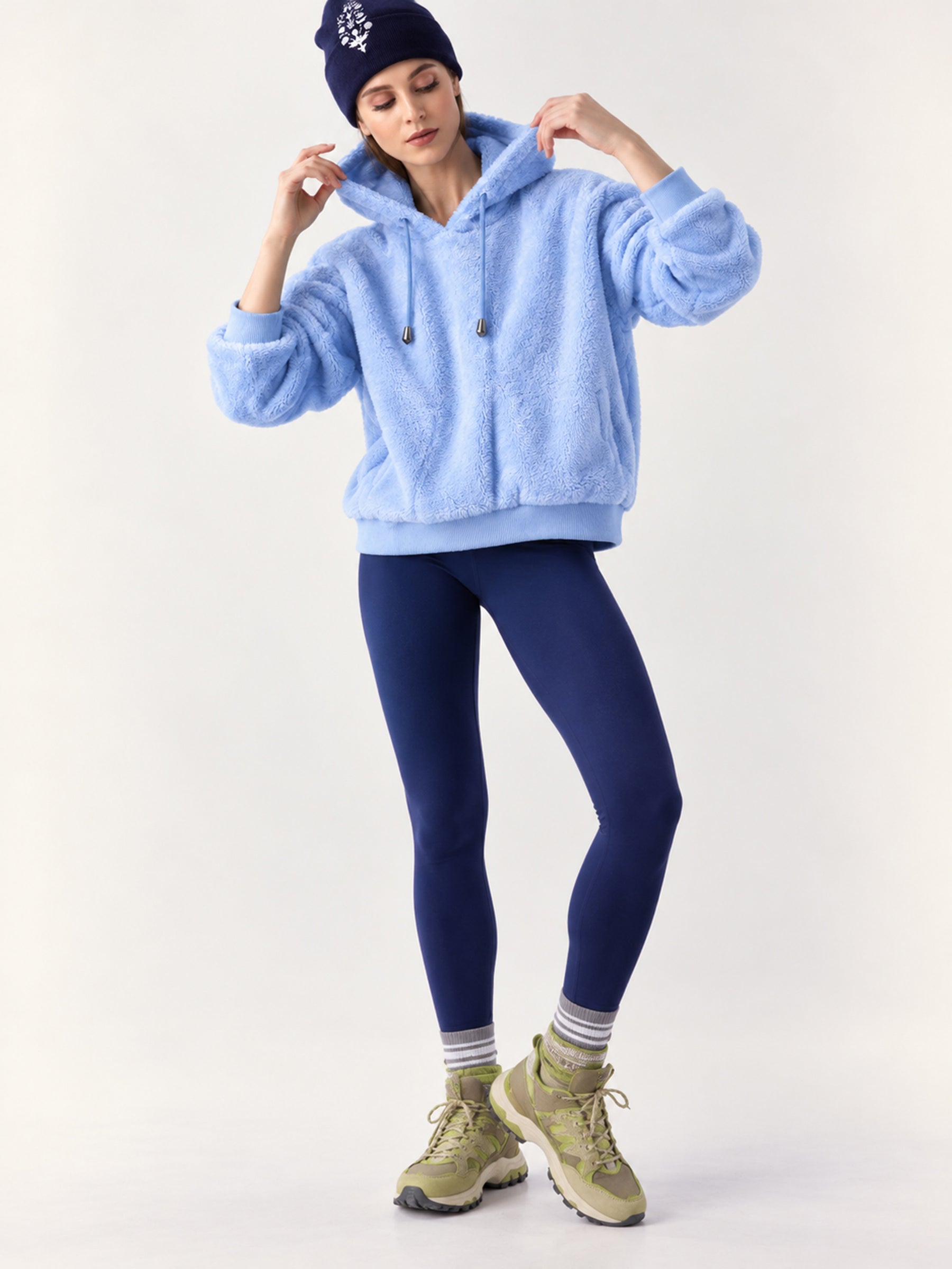 Blue Hooded Faux Fur Sweatshirt-SASSAFRAS