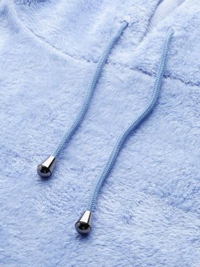 Blue Hooded Faux Fur Sweatshirt-SASSAFRAS
