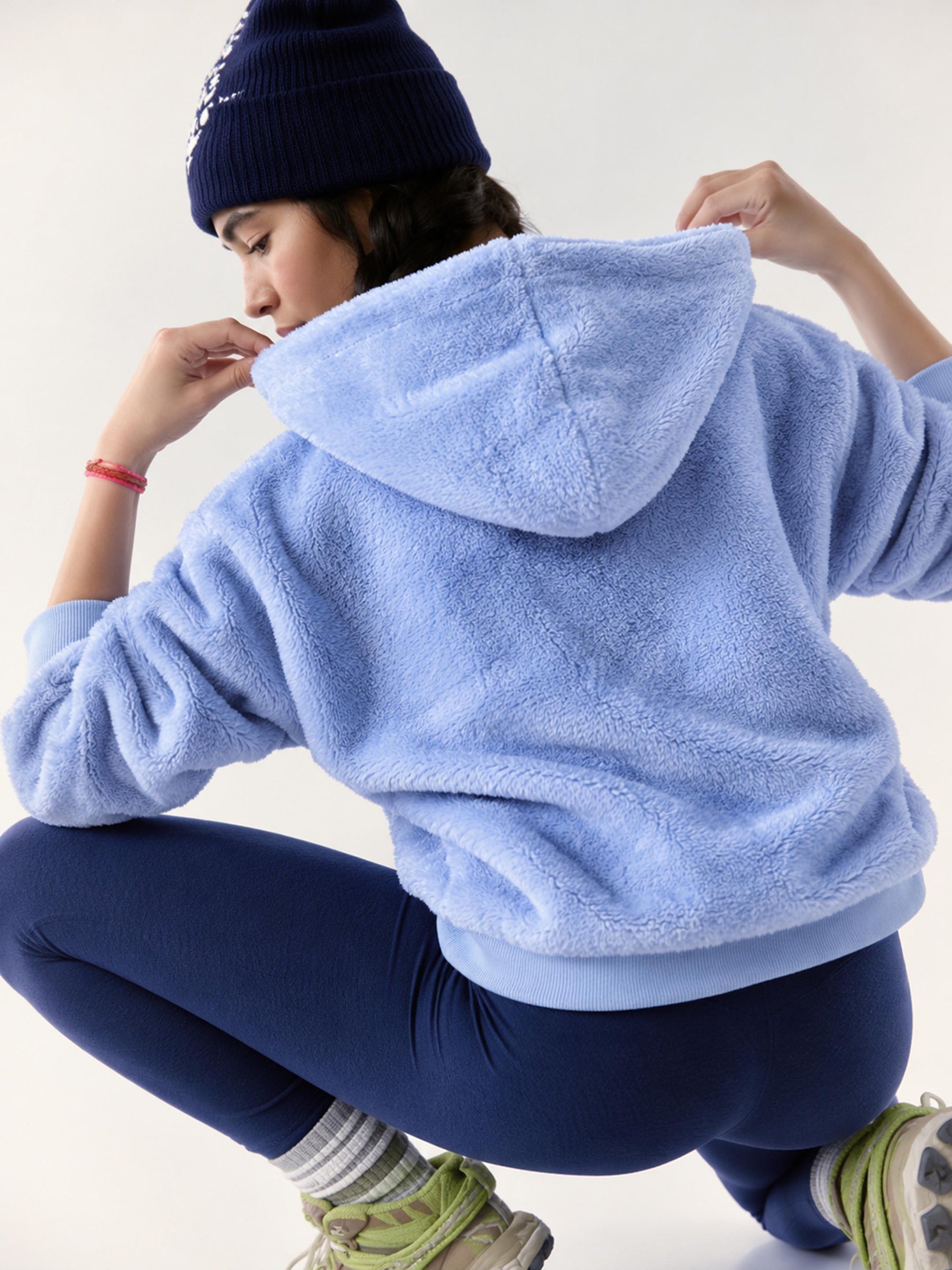 Blue Hooded Faux Fur Sweatshirt-SASSAFRAS