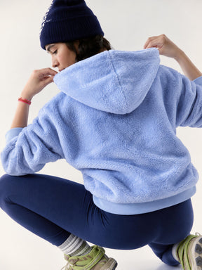 Blue Hooded Faux Fur Sweatshirt-SASSAFRAS