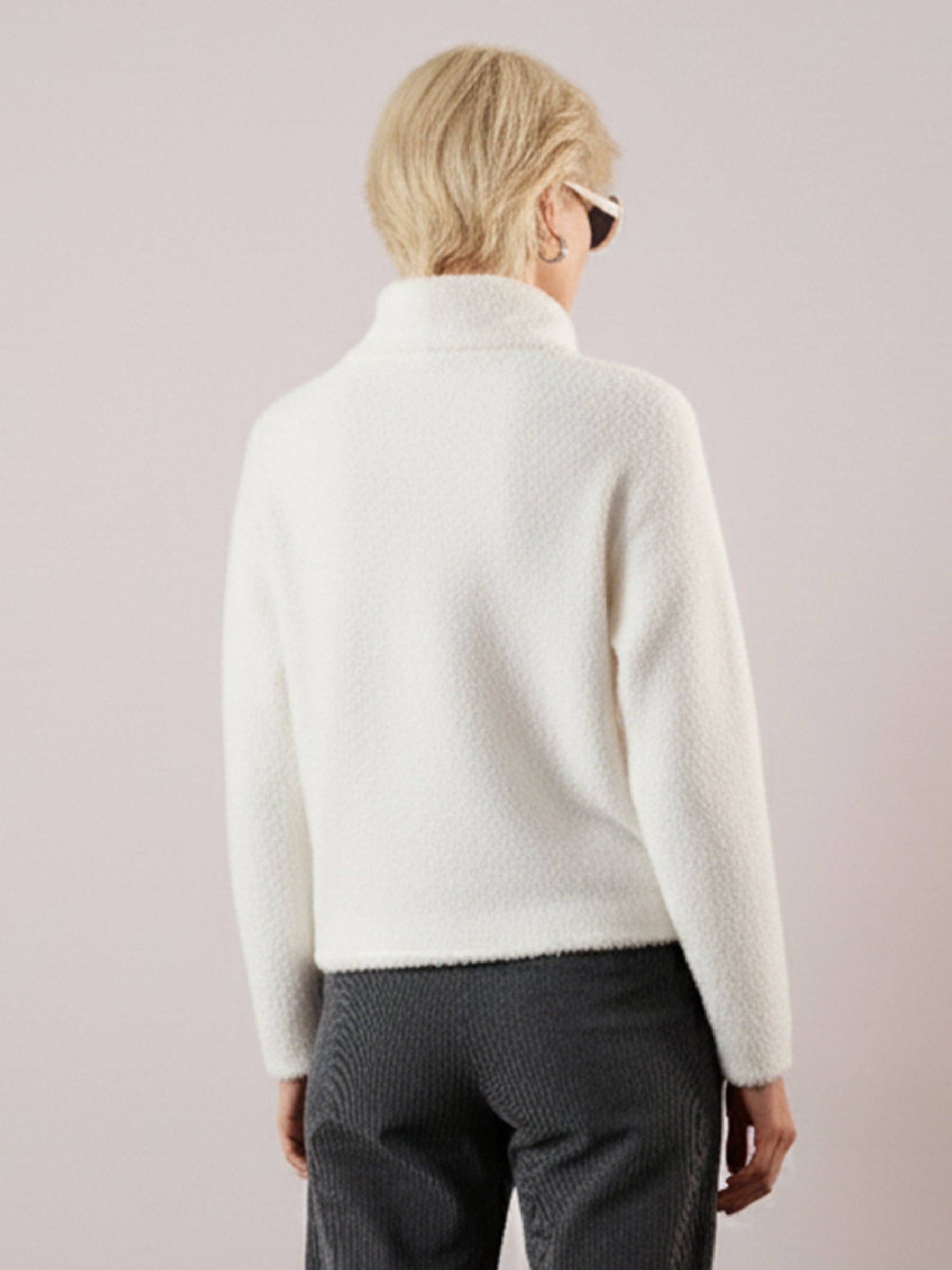 White High Neck Faux Fur Sweatshirt-SASSAFRAS