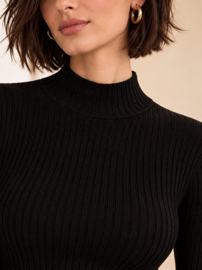 Black Rib High Neck Full Sleeves Sweater-SASSAFRAS