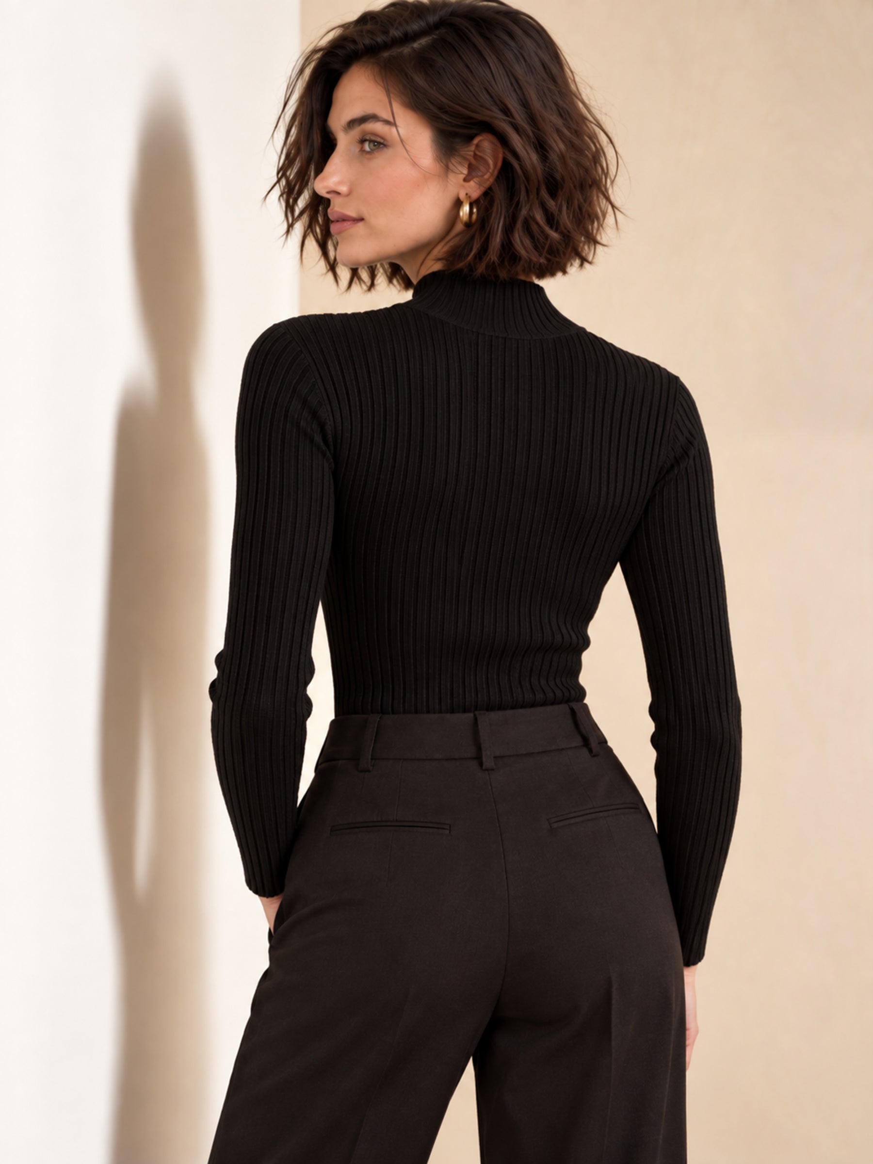 Black Rib High Neck Full Sleeves Sweater-SASSAFRAS