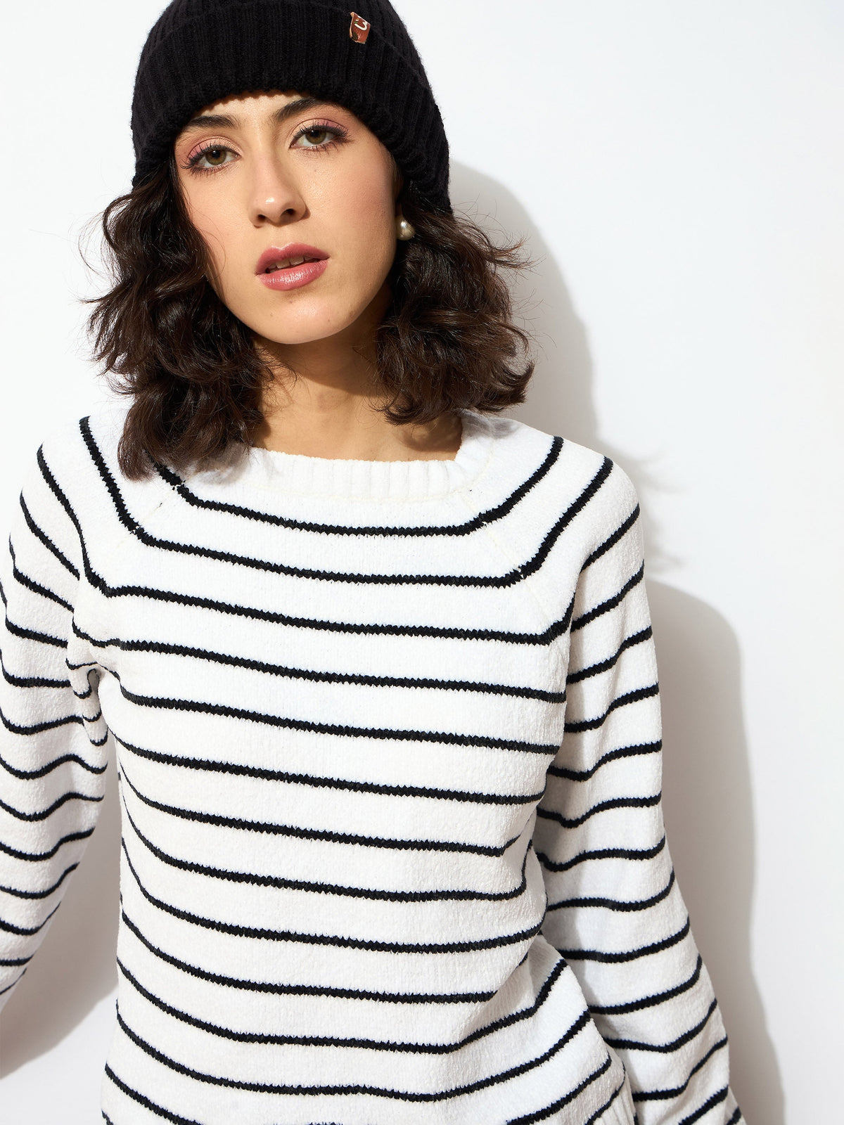 Black & White Striped Full Sleeves Sweater-SASSAFRAS